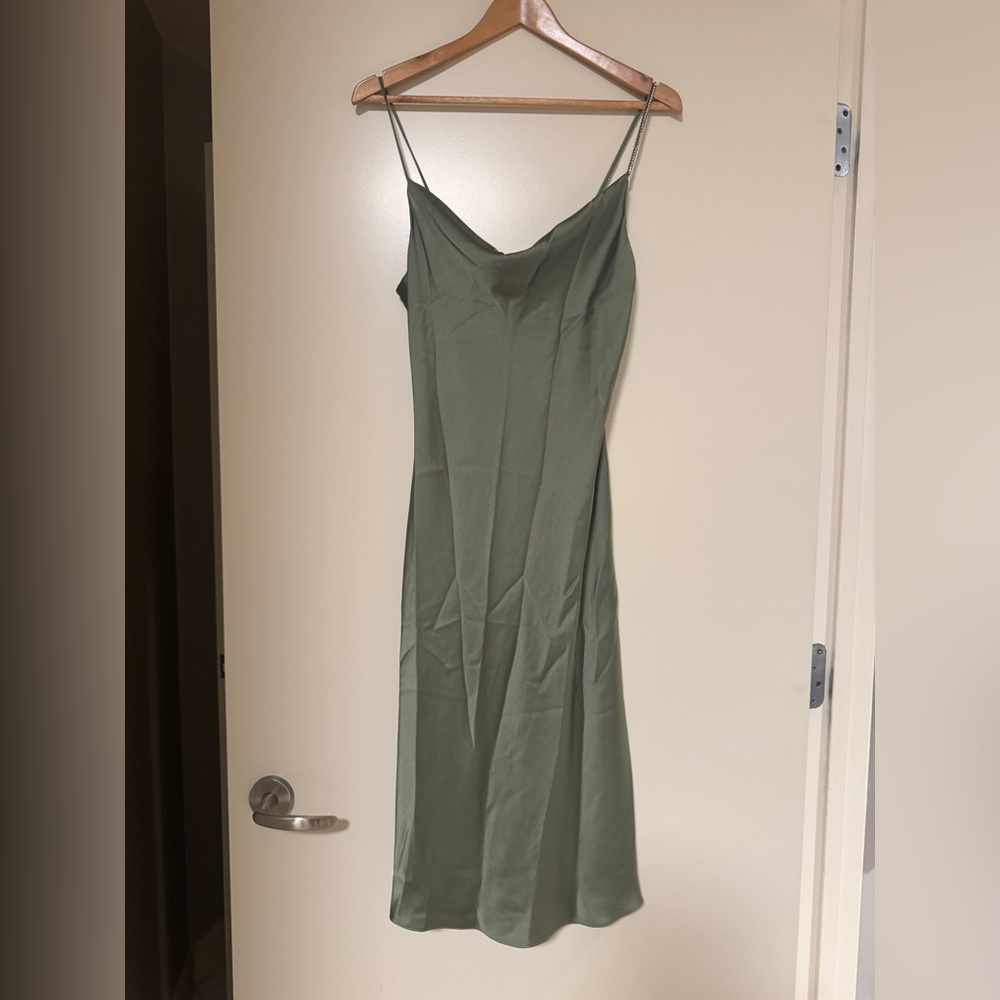 Zara Olive Green Slip cowl neck Midi Dress size Medium